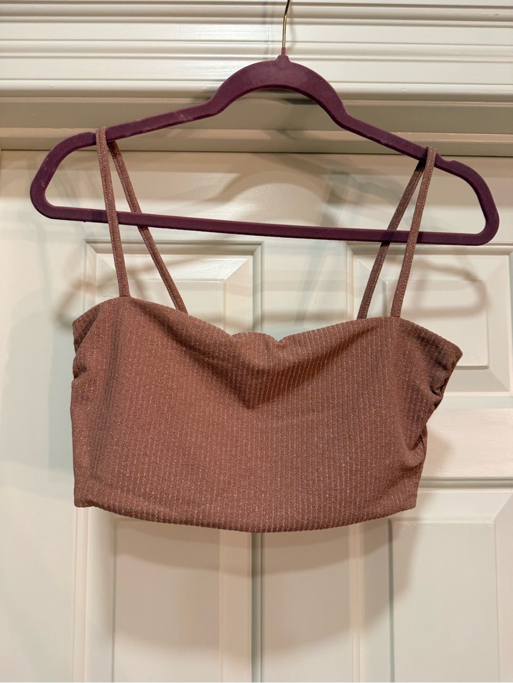 Kookai Shimmer Crop Cami Top - Dusty Rose Brown
